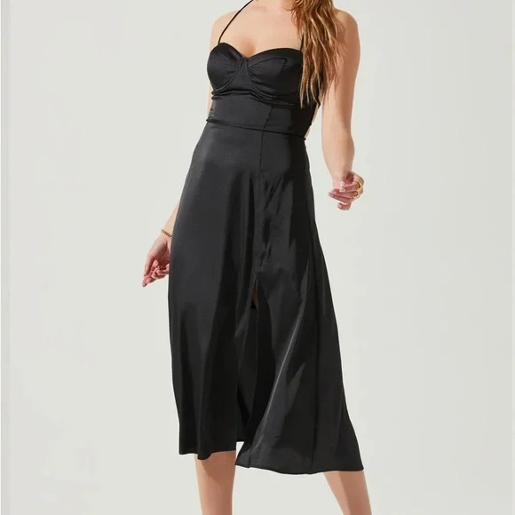 NWT ASTR brand black Gala Bustier Cross Strap Midi Dress - Picture 5 of 7